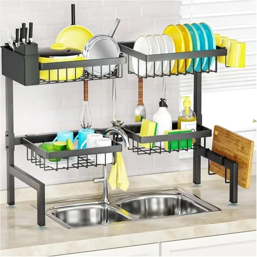 SNSLXH 4-Basket 2-Tier Over-the-Sink Dish Rack