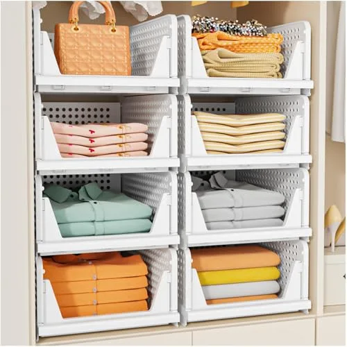 SNSLXH 5-Pack Stackable Closet Organizer Box — White