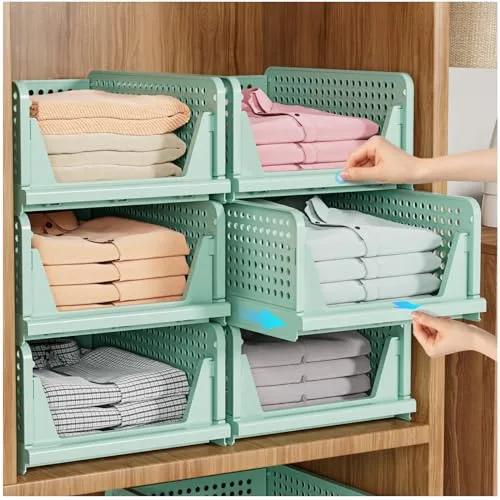 SNSLXH 5-Pack Stackable Closet Organizer Box — Green
